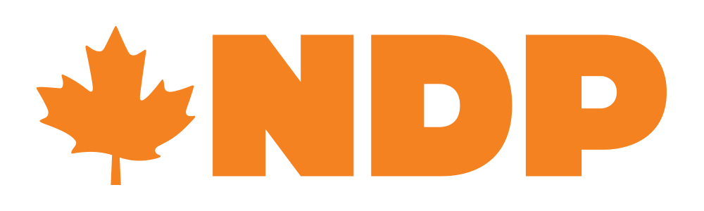 Orange "NDP" logo with a maple leaf